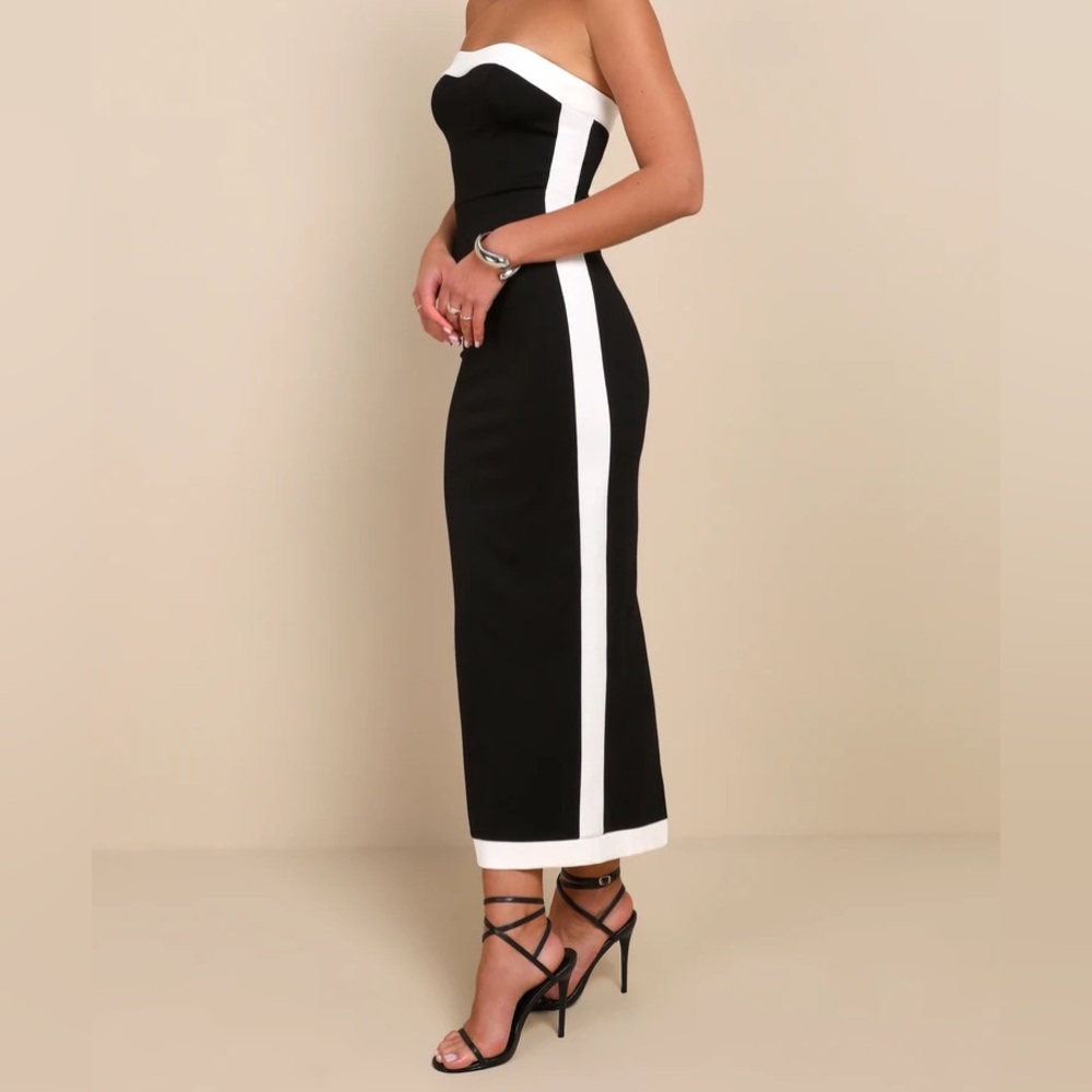 Lulus Black Color Block Strapless Midi Dress Slit… - image 6